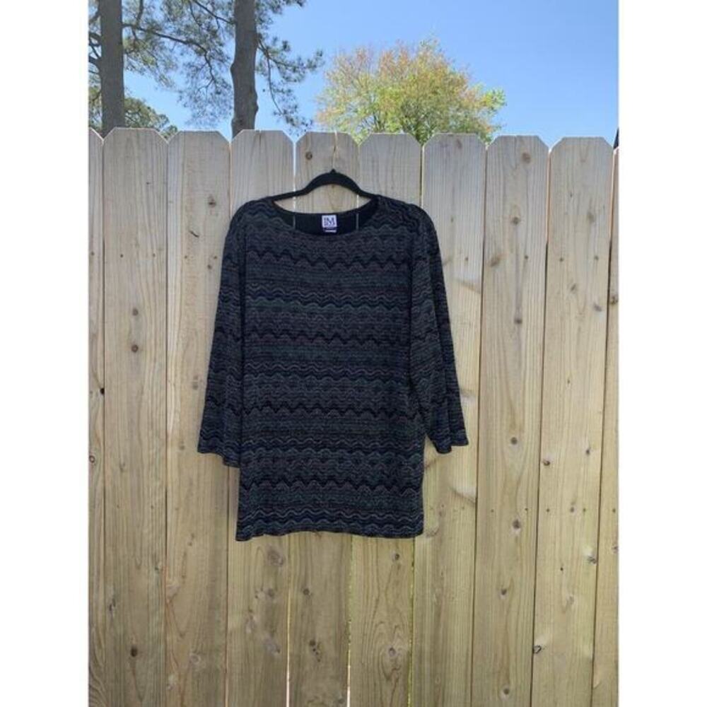 JM Collection 2XL Tunic Top 3/4 Sleeve Stretch Summer Black‎ Metallic